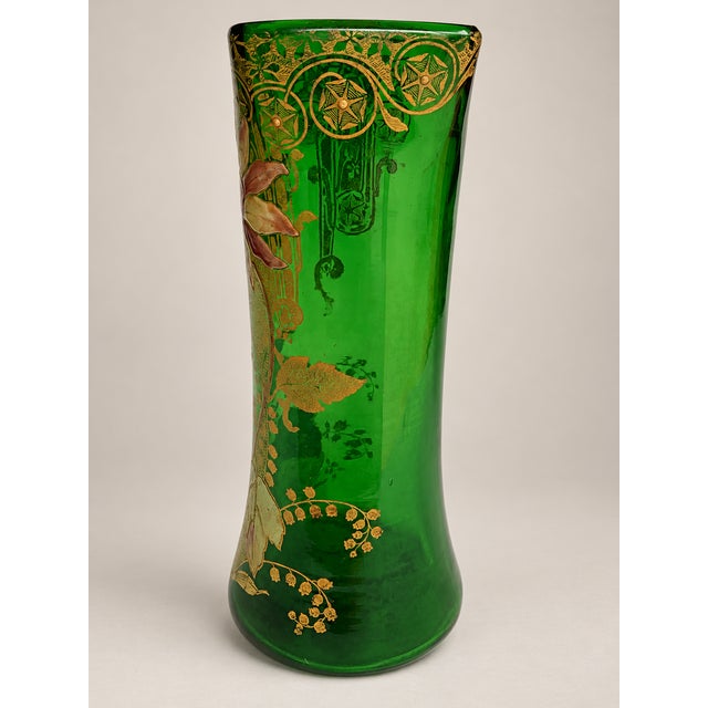 Early 20th Century French Art Nouveau Belfort Vase in Enameled Emerald Green Glass by Legras Montjoye, 1900s For Sale - Image 5 of 12