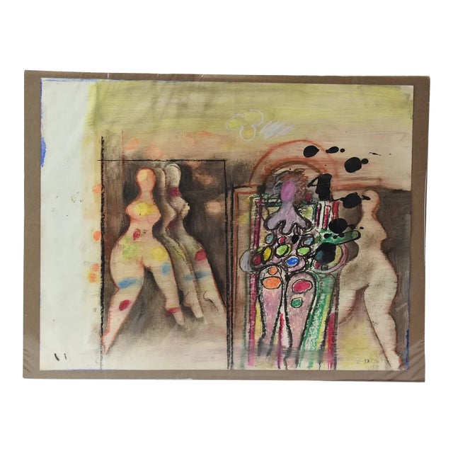 Vintage Orignal Lucia Wilcox Gouache Mixed Median Abstract Nudes Painting Sketch For Sale