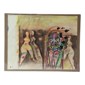 Vintage Orignal Lucia Wilcox Gouache Mixed Median Abstract Nudes Painting Sketch