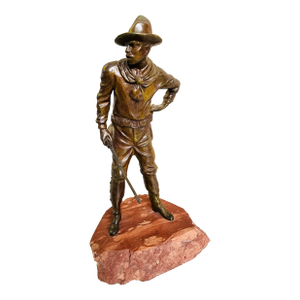Late 19th Century Carl Kauba “The Trooper” Austrian Bronze Sculpture on Rouge Marble Base – Signed