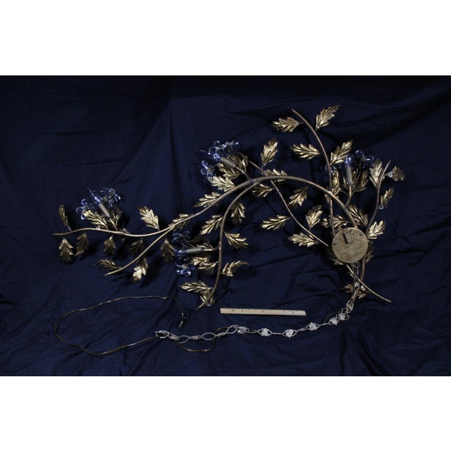 1960s Oversized Italian Hollywood Regency Gilt-Iron Wall Sconce With Crystal Blossoms For Sale - Image 13 of 17
