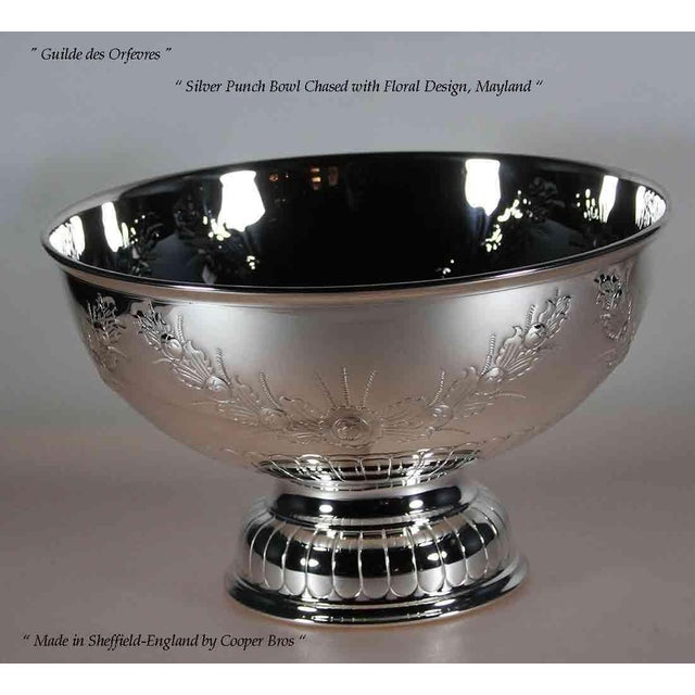 English 1980’s Vintage/New Old Stock Cooper Brothers Silverplate Punch Bowl, Fluted & Chased Mayland For Sale - Image 3 of 11