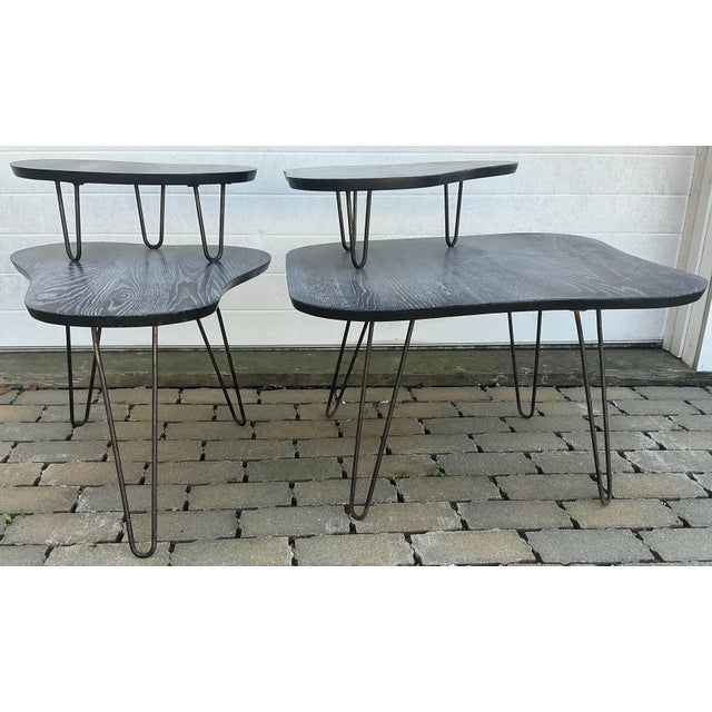 Mid-Century Modern Pair of Vintage Cerused Oak Two-Tear Side Tables For Sale - Image 3 of 12