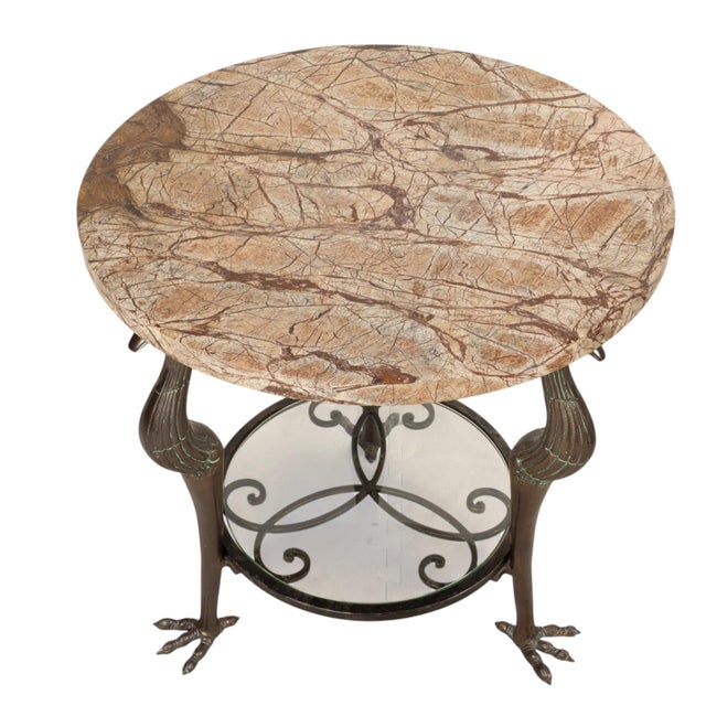 1990s Bronze Bird Form Side Tables W/ Marble Tops Attributed to Maitland Smith - A Pair For Sale - Image 5 of 17