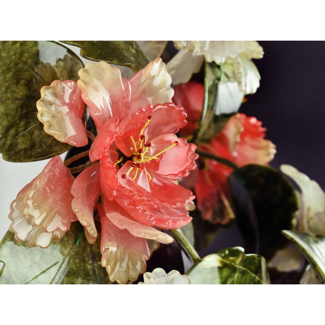 Vintage Handmade Rare Monumental Jade Gemstone Carved Botanical Bonsai Tree in Stone Planter For Sale - Image 11 of 18