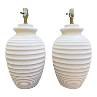 Vintage Mar-Kel Postmodern Ribbed Plaster-Style Beehive Lamps - A Pair For Sale