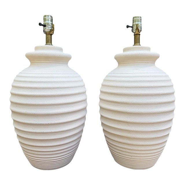 Vintage Mar-Kel Postmodern Ribbed Plaster-Style Beehive Lamps - A Pair For Sale