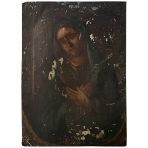 19th Century Mexican Folk Art of Retablo on Metal of Sorrowful Mother Mary
