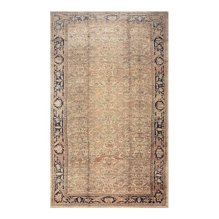 1880s Beige Traditional Floral Antique Knotted Wool Persian Malayer Gallery Rug For Sale