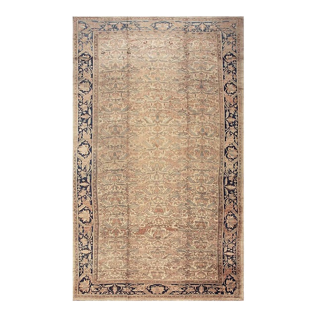 1880s Beige Traditional Floral Antique Knotted Wool Persian Malayer Gallery Rug For Sale