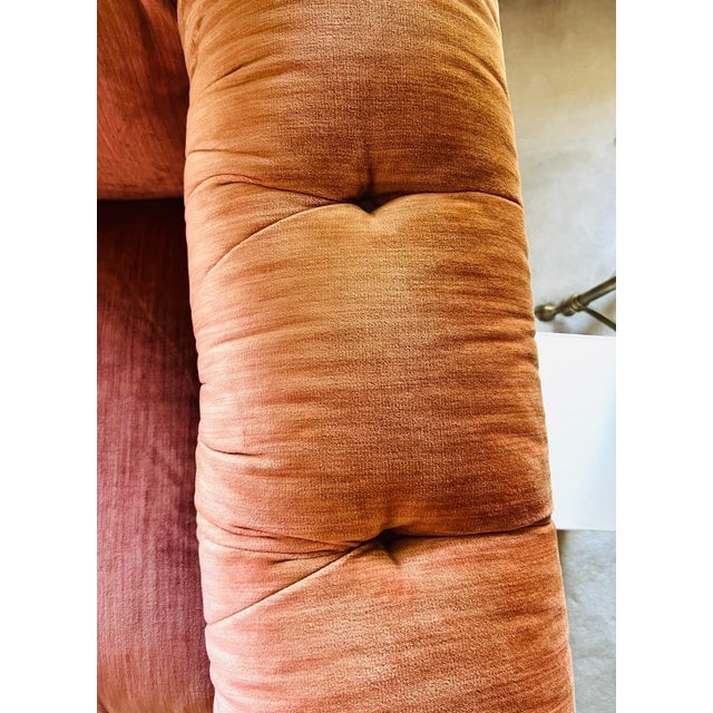 1980s Henredon Schoonbeck Peach Velvet Tuxedo Sofa For Sale - Image 6 of 11