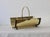 English Style Vintage Mid Century Modernist Brass Gold Black Finish Metal Firewood Log Holder, handle folds down, in good...