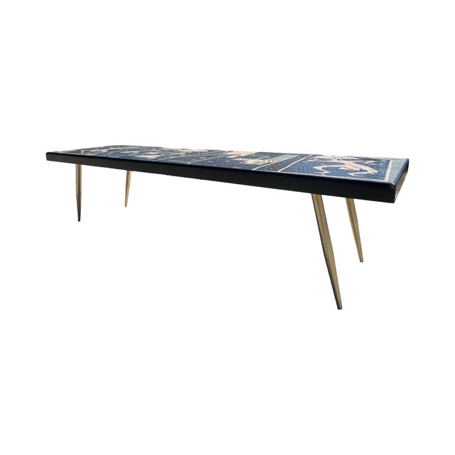 Vintage Mid Century Modern Large Rare Aztec Mosaic Tile Art Coffee Table Wall Art Brass For Sale - Image 9 of 12