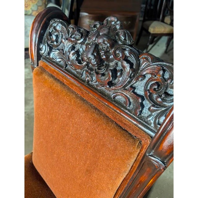 Late 19th Century Late 19th Century Renaissance Revival Carved Mahogany Chair – Claw Feet & Rich Velvet Upholstery For Sale - Image 5 of 8