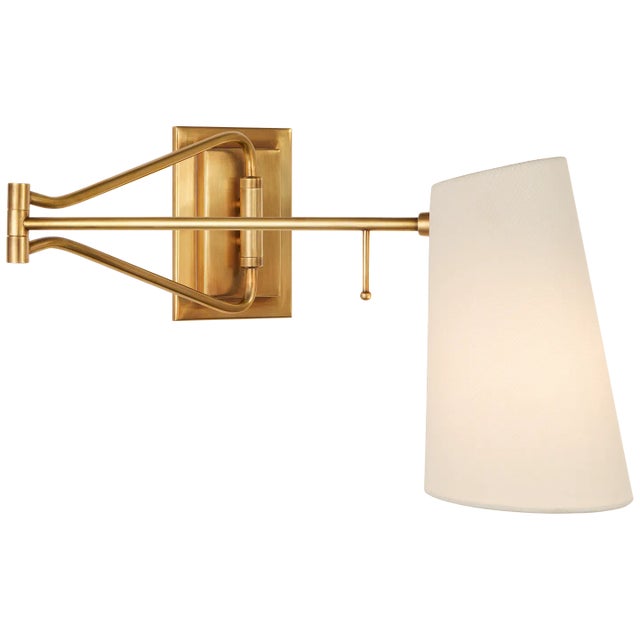 AERIN for Visual Comfort Signature Keil Swing Arm Wall Light in Hand-Rubbed Antique Brass with Linen Shade For Sale