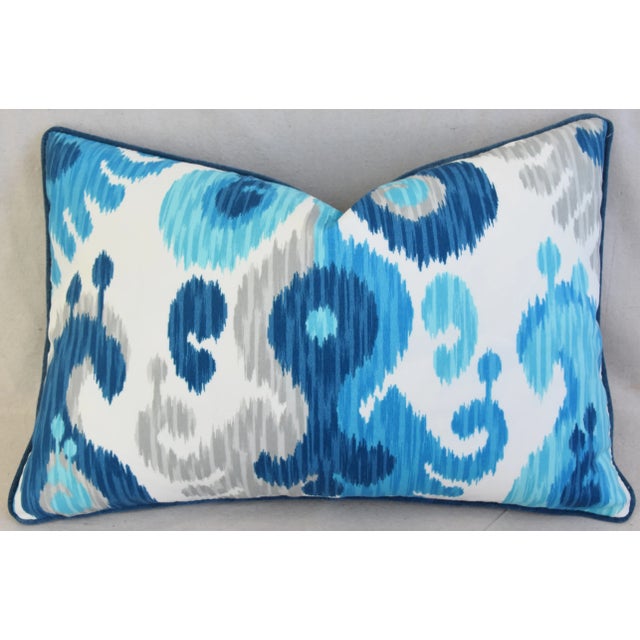 Early 21st Century Blue, White & Gray Ikat Design Feather/Down Pillow 26" X 18" For Sale - Image 5 of 6