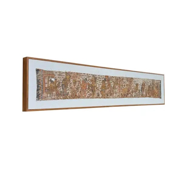 Brown Bali Hindu Textile Framed 'Kamasan' Painting, Indonesia C. 1900 For Sale - Image 8 of 14