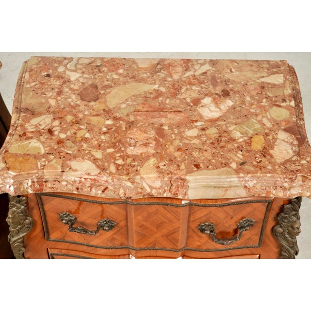 Pair of Red Marble-Top Parquetry Petite Commodes Nightstands For Sale In Los Angeles - Image 6 of 15