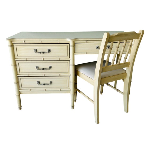 An essential pairing from the iconic Henry Link Bali Hai collection, this 4-drawer writing desk (or vanity) and matching...