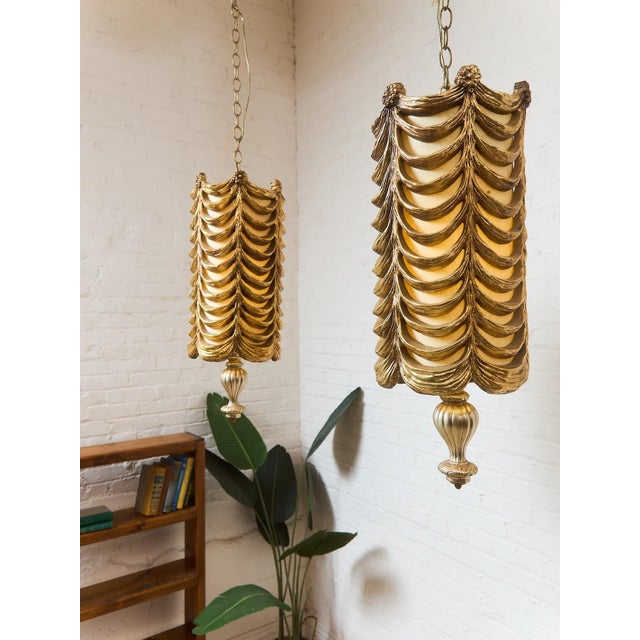 Mid 20th Century Vintage Italian Gold Draped Swag Lamps - a Pair For Sale - Image 5 of 7