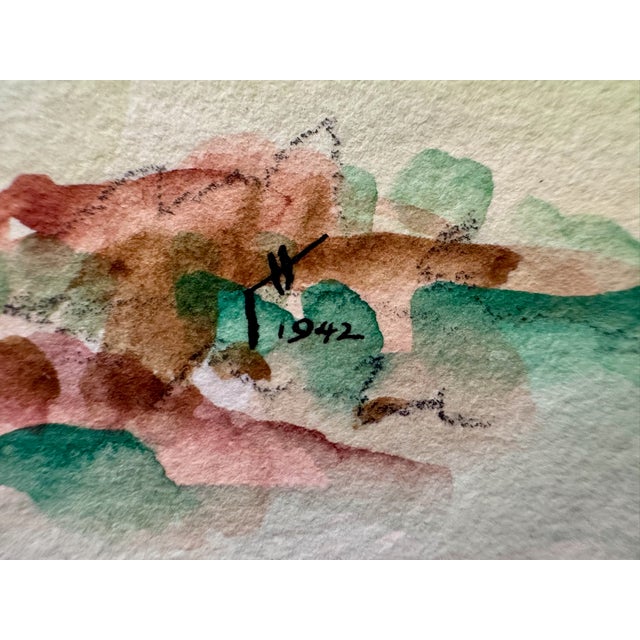 Henry Emil Salloch Original Watercolor on Paper Pastoral Green Hills, 1942. For Sale - Image 4 of 6