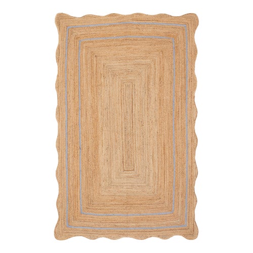 Classic Blue Natural Jute Wave Scallop Rug 3x10 Ft.