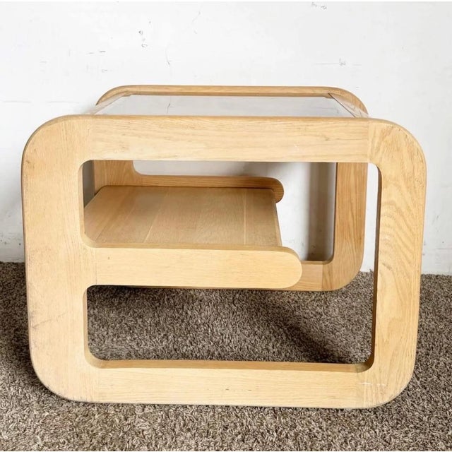 Mid Century Modern Oak Side Tables With Smoked Glass Top by Lou Hodges - A Pair For Sale In Miami - Image 6 of 12