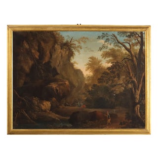 Landscape with Figures, Oil on Canvas, Framed For Sale