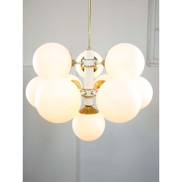 Vintage Italian Brass and Opaline 10-Arm Chandelier, 1970s For Sale - Image 13 of 18