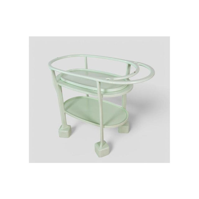 Vintage Art Deco Serving Trolley in Light Green Lacquered Wood, 1930s For Sale - Image 3 of 12
