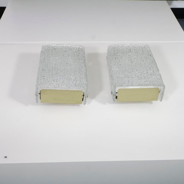 Mid-Century Modern Pair of ice glass sconces by Kaiser For Sale - Image 3 of 7