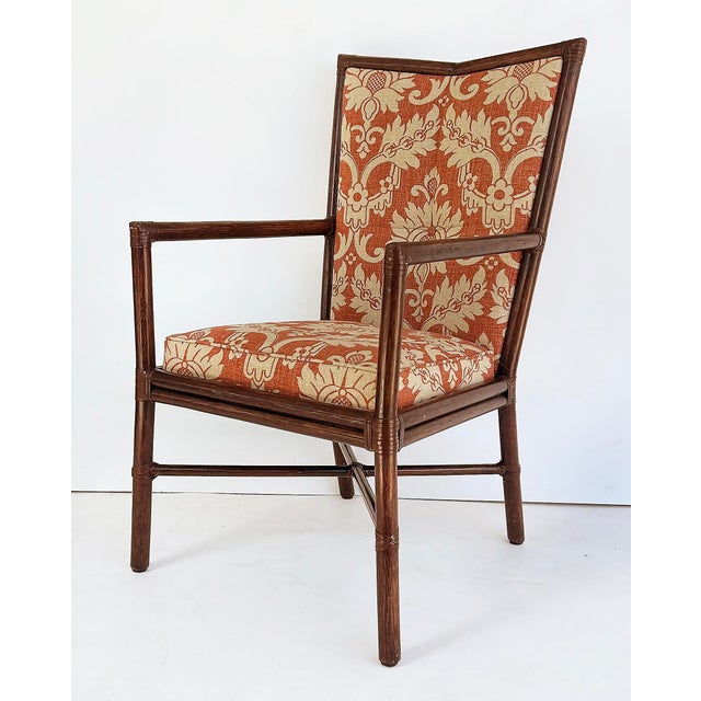 Persimmon Late 20th Century Barbara Barry McGuire Rattan Rawhide Dining Room Chairs, New Upholstery- Set of 8 For Sale - Image 8 of 12