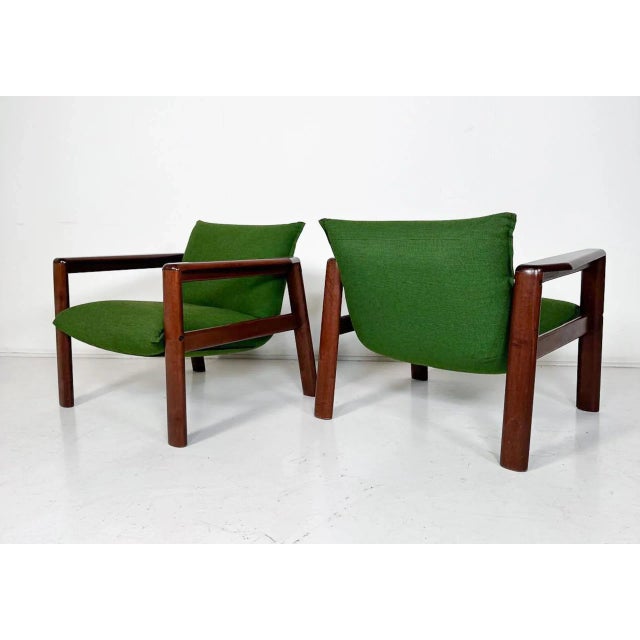 Wood Set of Mid-Century Modern Armchairs in Green Fabric and Wood, Italy, 1960s For Sale - Image 7 of 8