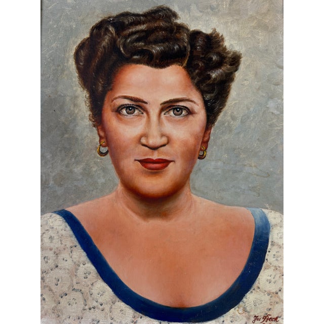 1956 Vintage Joe Beck Woman Portrait – Oil on Canvas Board Painting For Sale In Miami - Image 6 of 8