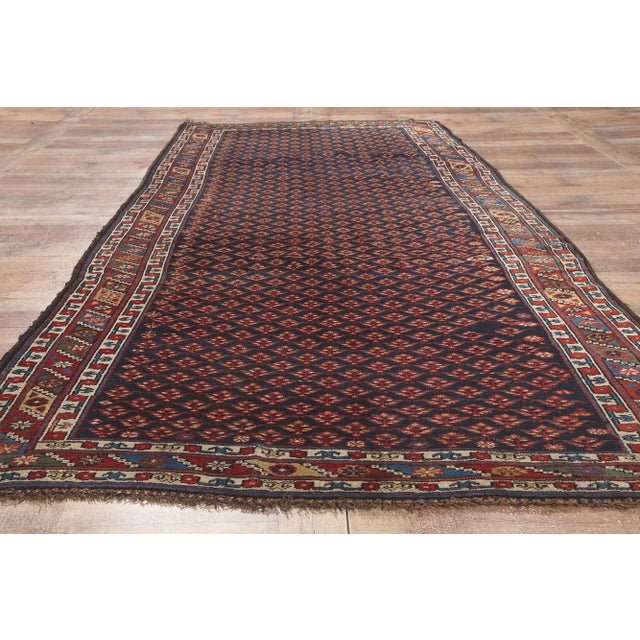 Ink Blue Early 20th Century Antique Caucasian Lori Kurdish Rug 04'08 X 10'05 For Sale - Image 8 of 9