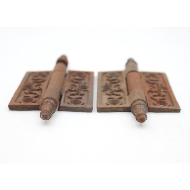 Victorian Pair of Antique 2.5 X 3 In. Victorian Cast Iron Door Hinges For Sale - Image 3 of 4