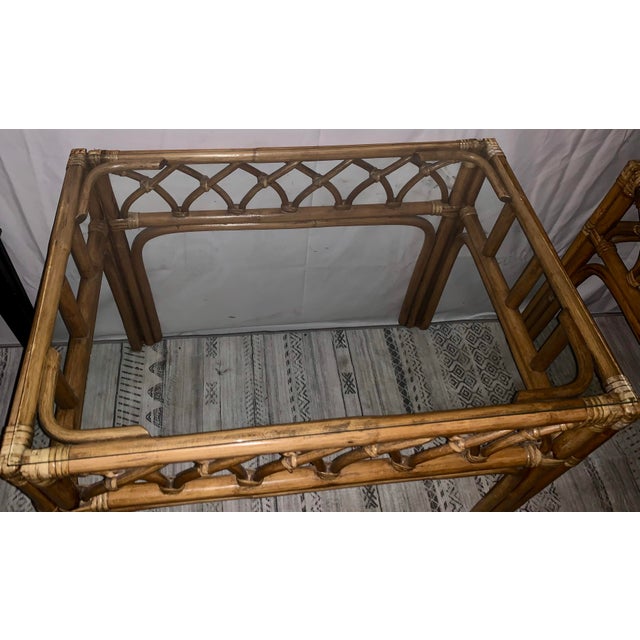 Pair Vintage 1970s California Organic Modern Cathedral Arch Rattan Side Tables For Sale - Image 10 of 12