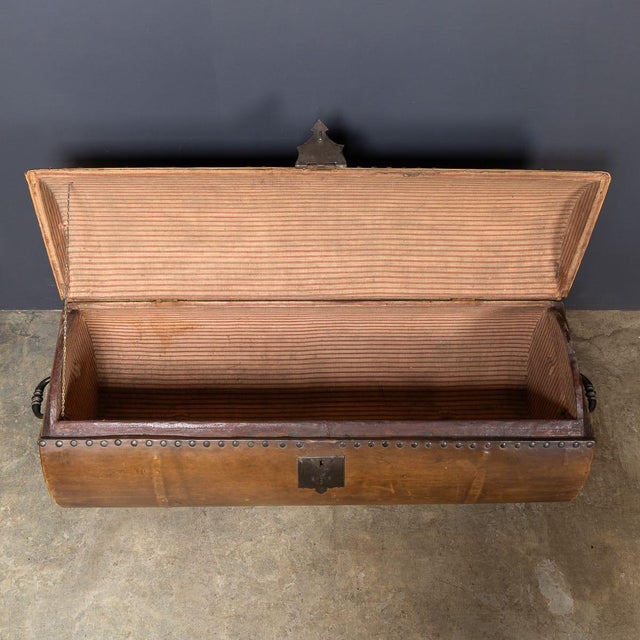 Brown Antique 18th Century Cylindrical Coach Trunk, 1700s For Sale - Image 8 of 18