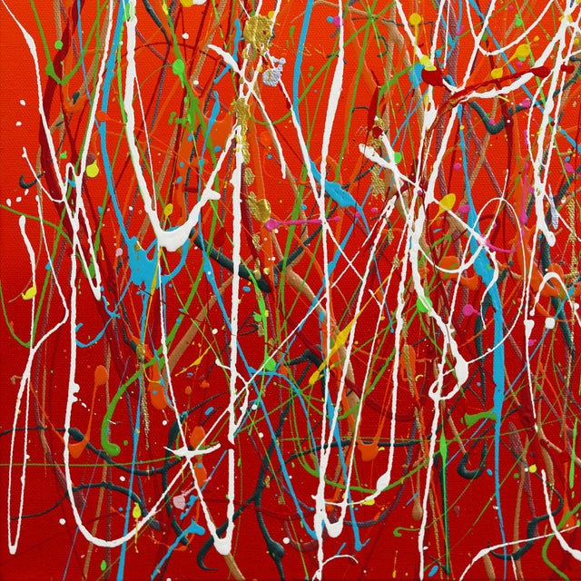 Celebrate Now - Abstract Warm Red Yellow Expressionist Textural Drip Painting by Marc Raphael For Sale In Los Angeles - Image 6 of 9