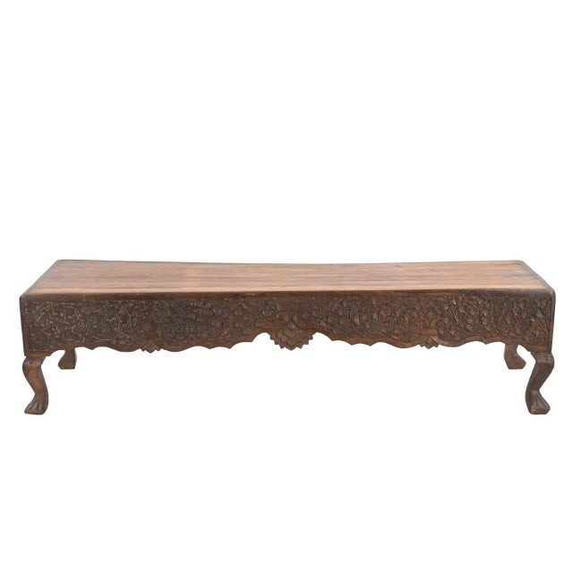 Indian Vintage Indian Teakwood Carved Bench For Sale - Image 3 of 3