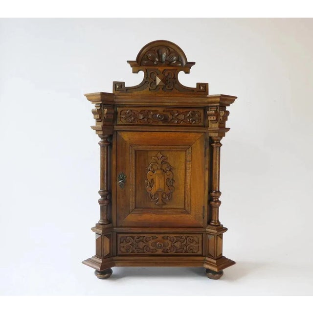 Antique German Carved Wooden Apothecary Cabinet with Floral Details, 1900s For Sale - Image 3 of 11