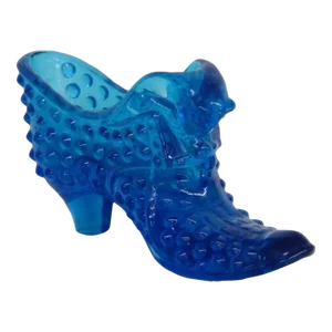 Fenton Blue Hobnail Cat Head Victorian Glass Slipper Shoe Figurine