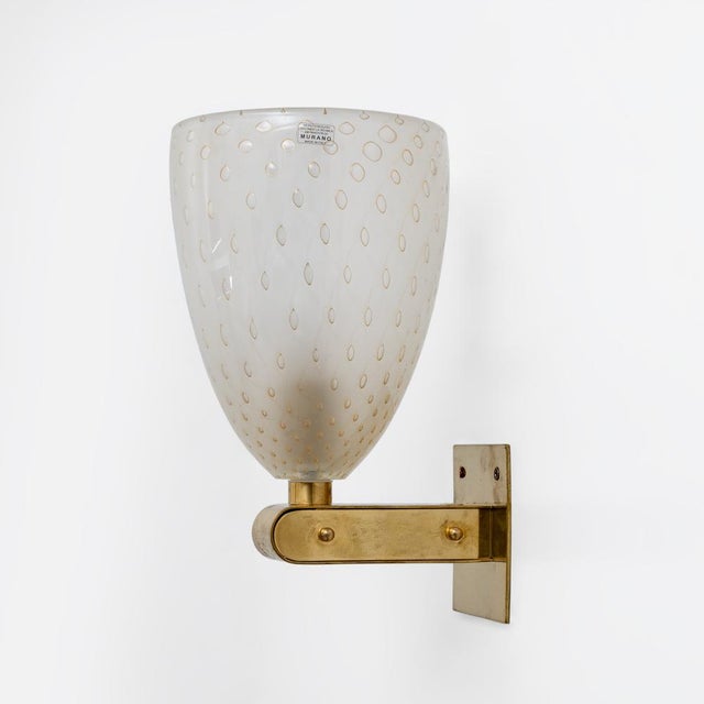 1990s Murano Pulegoso Glass and Brass Wall Sconces, Italy, 1990, Set of 2 For Sale - Image 5 of 9