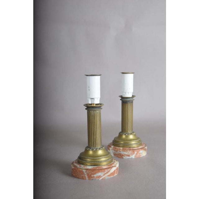 Metal French Neoclassical Brass and Marble Table Lamps, 1920s, Set of 2 For Sale - Image 7 of 10