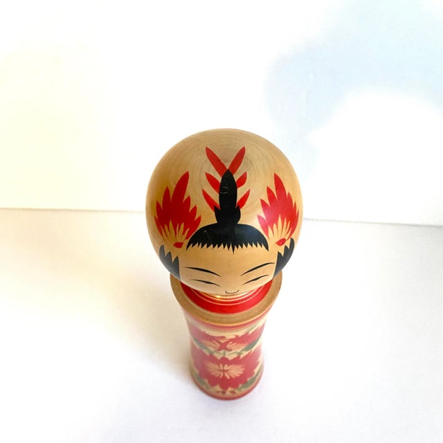 Kokeshi Doll Large Japanese Vintage Wooden Statue Hand Painted Artist Signed 11” Tall For Sale - Image 4 of 8