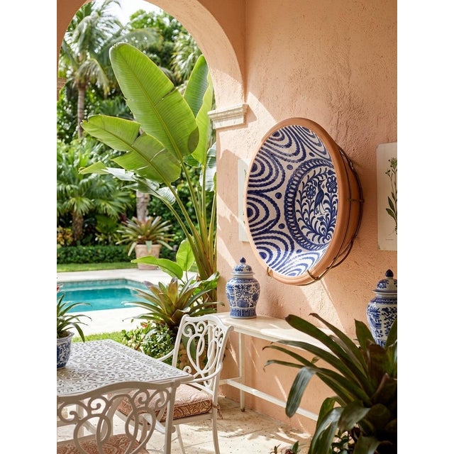 Ceramic Vintage Hand-Painted Spanish Terracotta Bowl – Cobalt Blue Bird & Floral Motif For Sale - Image 7 of 12