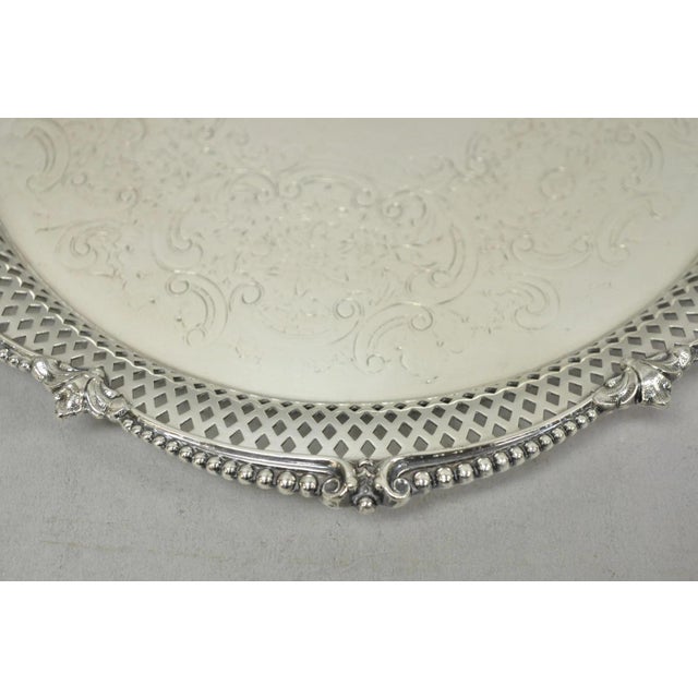 Silver Vintage Barker Ellis English Edwardian Silver Plated Pierced Round Platter Tray For Sale - Image 8 of 14