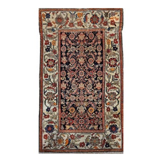 Antique Persian Malayer Area Rug, Hand-Knotted Wool, Geometric Pattern, 4x7, Navy & Ivory For Sale