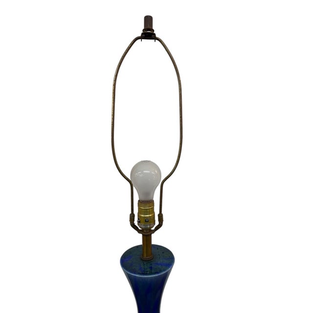1960s Mid-Century Modern Blue Glazed Ceramic Table Lamp – Circa 1960’s For Sale - Image 5 of 5