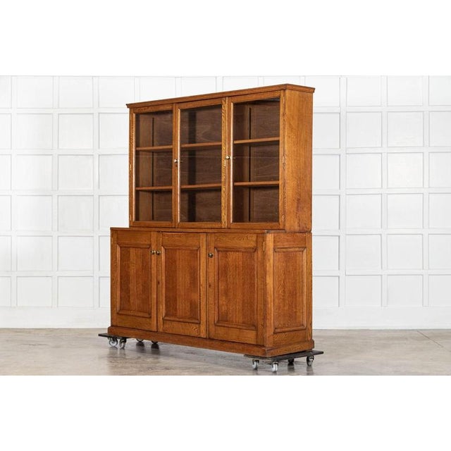 1920s Large English Oak Glazed Bookcase, 1920s For Sale - Image 5 of 13